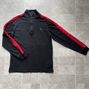 Polo Ralph Lauren Long Sleeve Boys Black Red Mock Quarter Zip Pullover Youth XL
